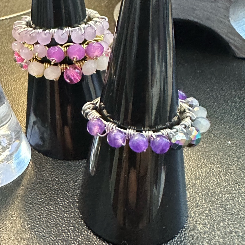 Purple and Silver Beaded Women's Ring